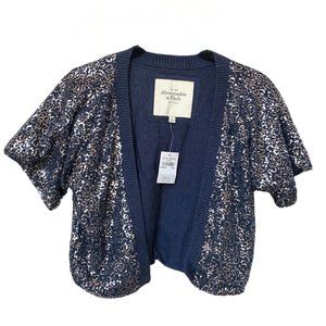 Abercrombie & Fitch Navy Blue Sequin Cropped Cardigan Knit Trim Jacket Sz S